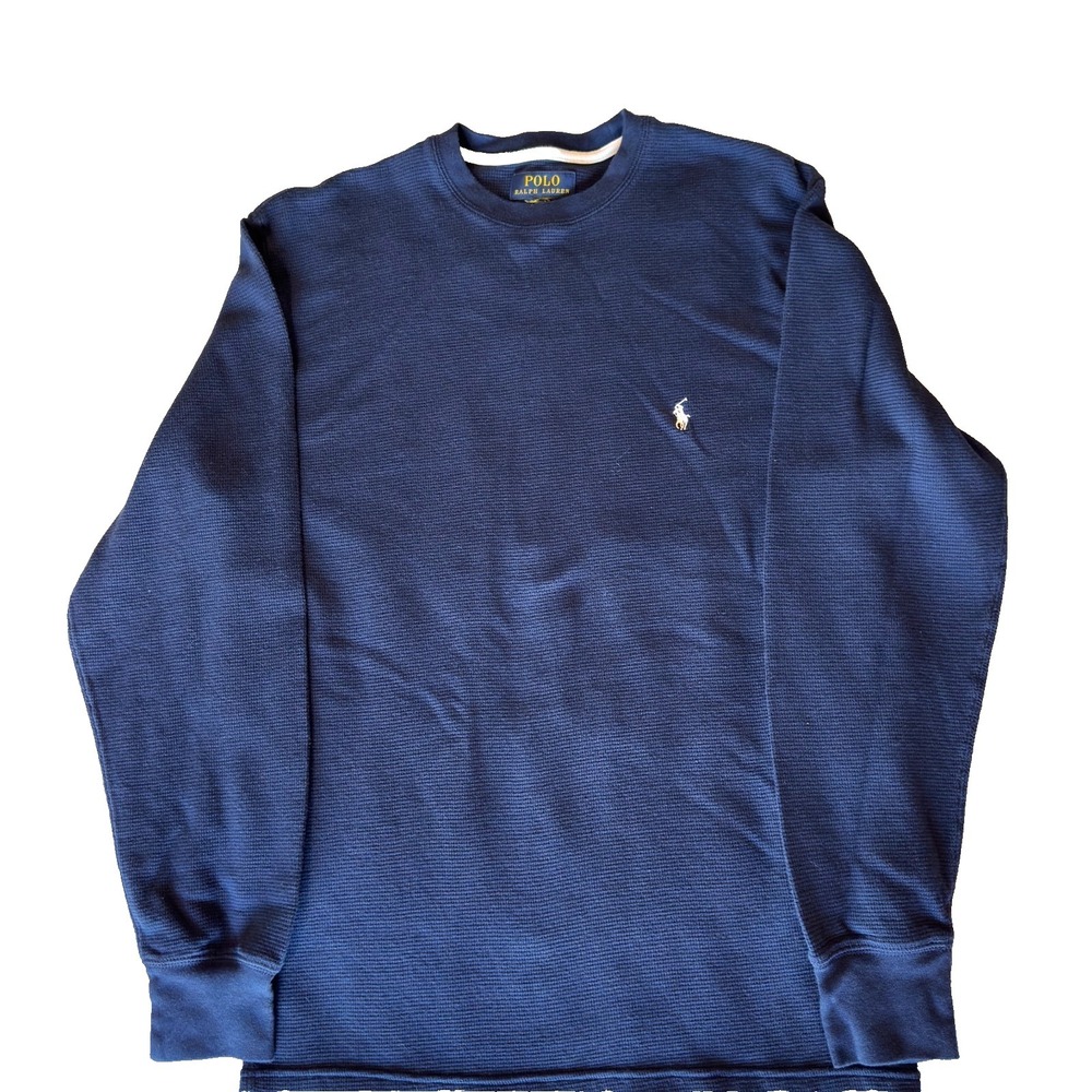 Polo Ralph Lauren Men's Large Blue Waffle Knit Thermal Long Sleeve Shirt Pony
